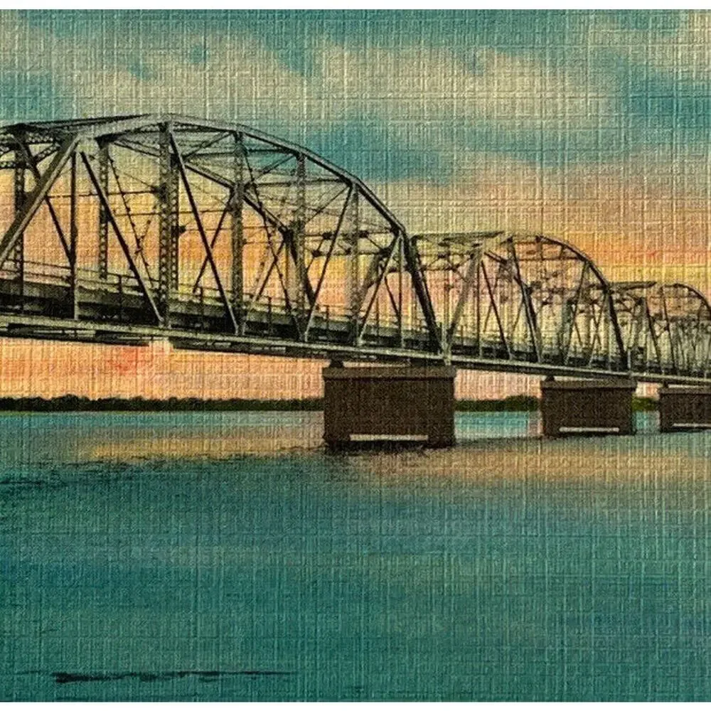 Vtg Litho Postcard 1940s Linen Hathaway Bridge Panama City FL Asheville PC Co NC